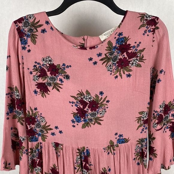 Brass & Roe Called to Surf Dress Small Pink Rose Floral Mauve 3/4 Sleeve Midi - Picture 2 of 13